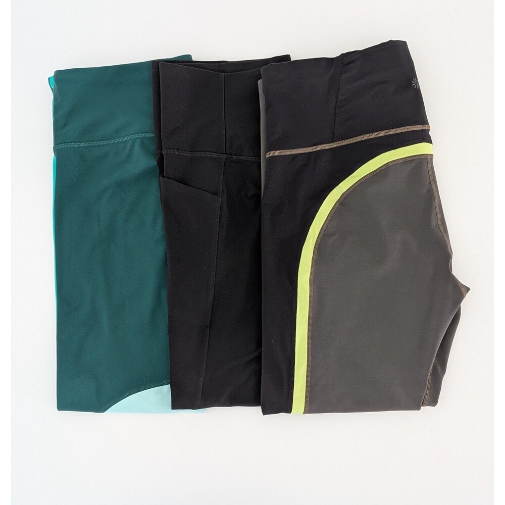 Athleta Ankle Leggings Women’s L Black Green High Waist Activatewear Set of 3